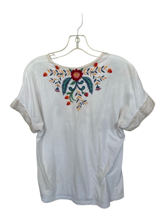 Los Angeles Apparel Size Est S White & Multi Cotton Embroidered Cap Sleeve Top White & Multi / Est S