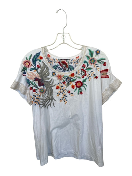 Los Angeles Apparel Size Est S White & Multi Cotton Embroidered Cap Sleeve Top White & Multi / Est S