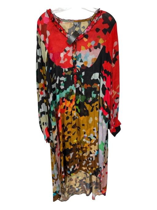 Blank London Size 2X Orange & Blue Viscose Long Sleeve Abstract Maxi Dress Orange & Blue / 2X