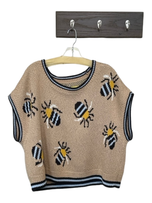 Maeve Size 2X Beige, White, & Black Cotton Blend Knit Striped Bumble Bee Sweater Beige, White, & Black / 2X