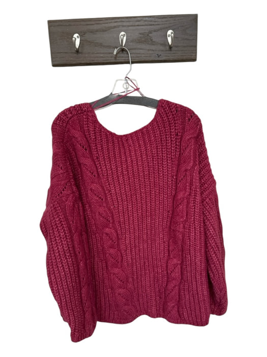 By Anthropologie Size 1X Magenta Acrylic Blend Chunky Knit Cable Knit Sweater Magenta / 1X