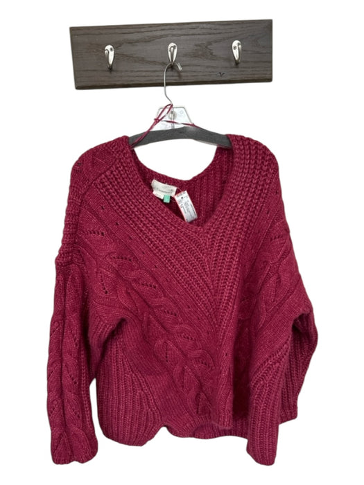 By Anthropologie Size 1X Magenta Acrylic Blend Chunky Knit Cable Knit Sweater Magenta / 1X