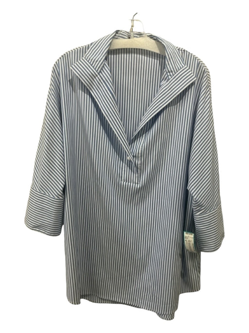 Tuckernuck Size M Blue & White Polyester Striped Single Button high neck Top Blue & White / M