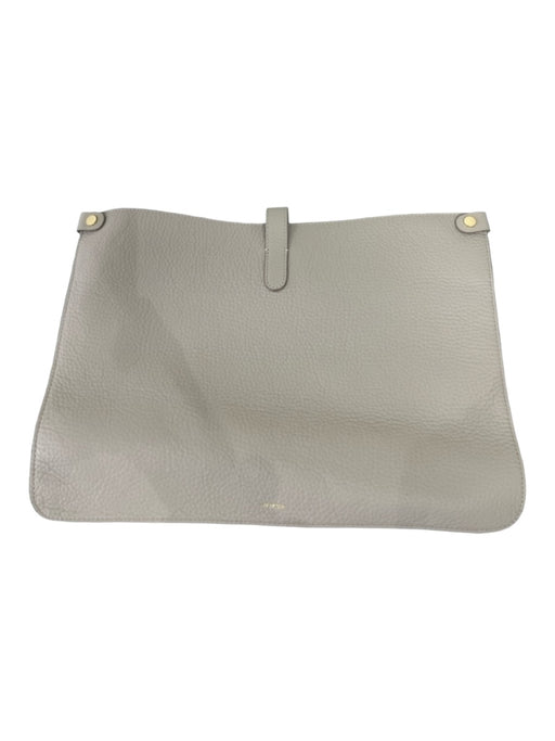 Cuyana Gray Pebbled Leather Snap Closure Gold Hardware Clutch Gray