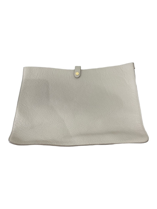 Cuyana Gray Pebbled Leather Snap Closure Gold Hardware Clutch Gray