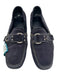 Prada Shoe Size 39.5 Navy Suede Silver Hardware Contrast Stiching Buckle Loafers Navy / 39.5