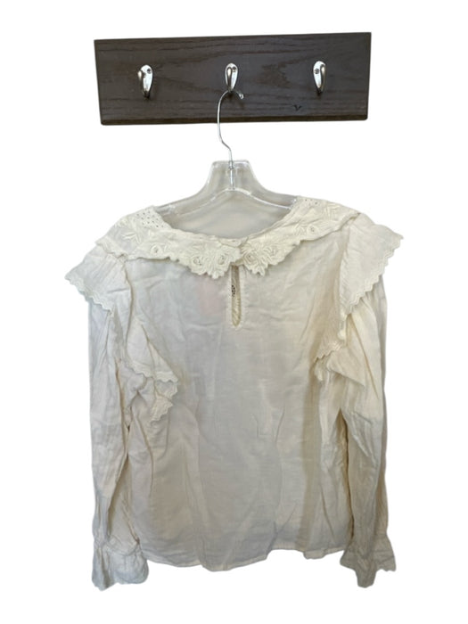 Louise Misha Size 40 Cream Cotton Long Sleeve Bib Ruffles Crinkle Top Cream / 40