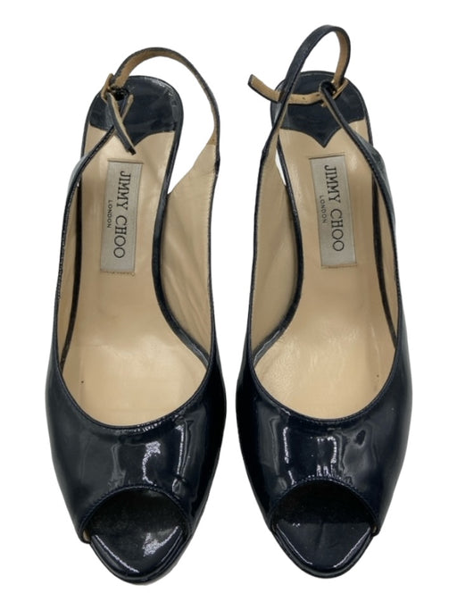 Jimmy Choo Shoe Size 39 Navy Patent Leather Peep Toe Stiletto Pumps Navy / 39