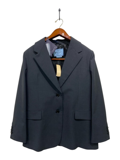 Prada NWT Dark Gray Wool Solid Long Sleeve Pockets Men's Blazer Dark Gray / 44