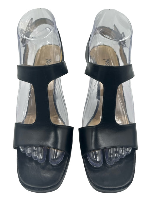Yves Saint Laurent Shoe Size 8 Black Leather Ankle Strap Square Toe Sandals Black / 8