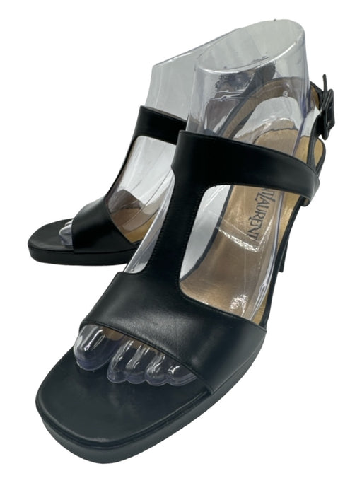 Yves Saint Laurent Shoe Size 8 Black Leather Ankle Strap Square Toe Sandals Black / 8