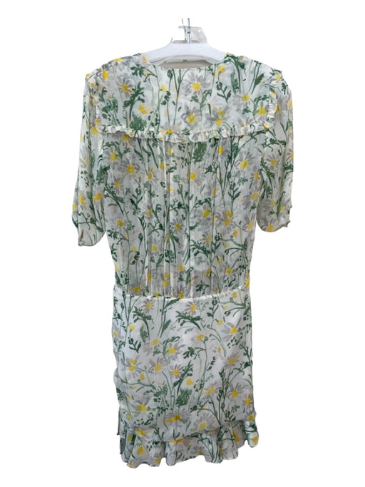 Veronica Beard Size 6 White Green Yellow Silk Floral Front Cinch Midi Dress White Green Yellow / 6