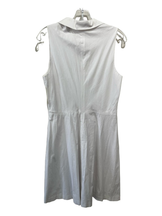 Theory Size 6 White Cotton Blend Collared V Neck Sleeveless Below Knee Dress White / 6