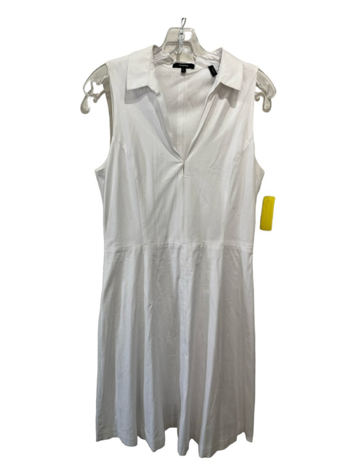 Theory Size 6 White Cotton Blend Collared V Neck Sleeveless Below Knee Dress White / 6