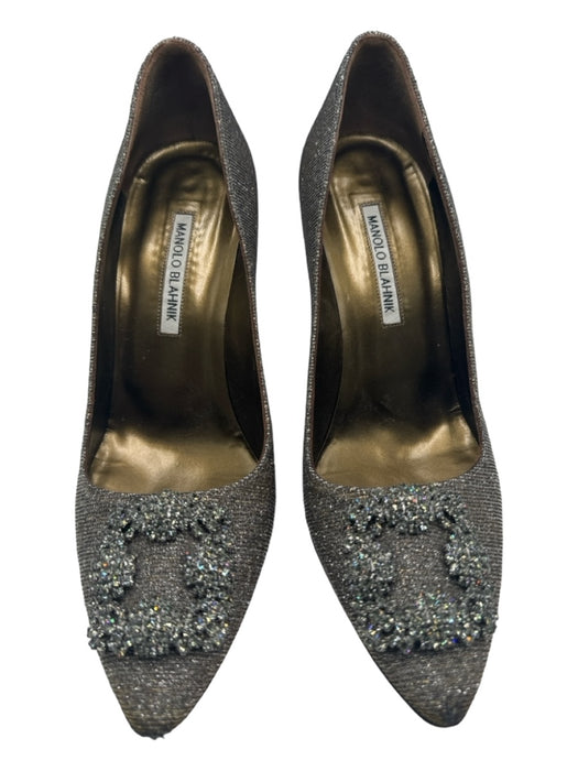 Manolo Blahnik Shoe Size 40 Silver & Gold Shimmer Fabric Pointed Toe Pumps Silver & Gold / 40