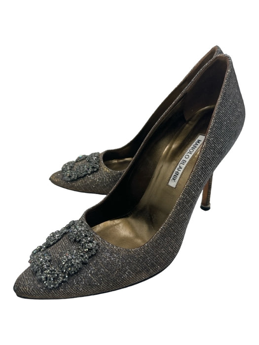 Manolo Blahnik Shoe Size 40 Silver & Gold Shimmer Fabric Pointed Toe Pumps Silver & Gold / 40