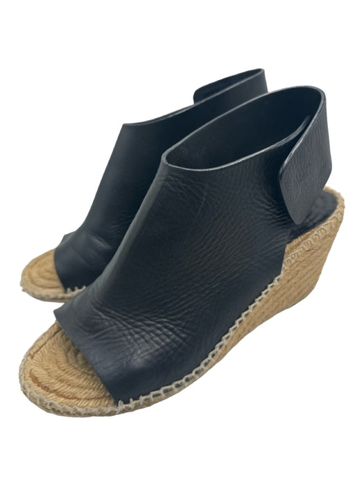 Celine Shoe Size 39 Black & Beige Leather open toe Velcro Woven Base Wedges Black & Beige / 39