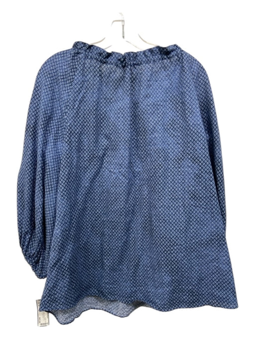 Ann Mashburn Size M Blue Print Linen & Cotton Drawstring Neck Top Blue Print / M