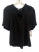 Vince Size S Black Cotton Gauze Short Sleeve Tassel V Neck Gathered Detail Top Black / S