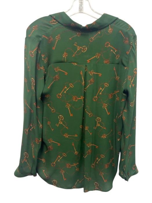 L'agence Size S Green & Brown Silk Key Print Long Sleeve Button Up Shirt Top Green & Brown / S