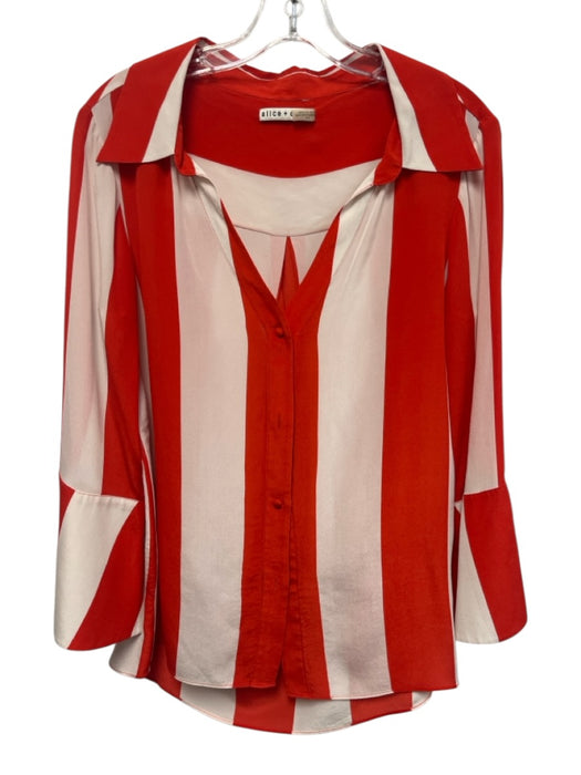 Alice + Olivia Size S White & Red Silk Striped Long Sleeve Button Up Shirt Top White & Red / S