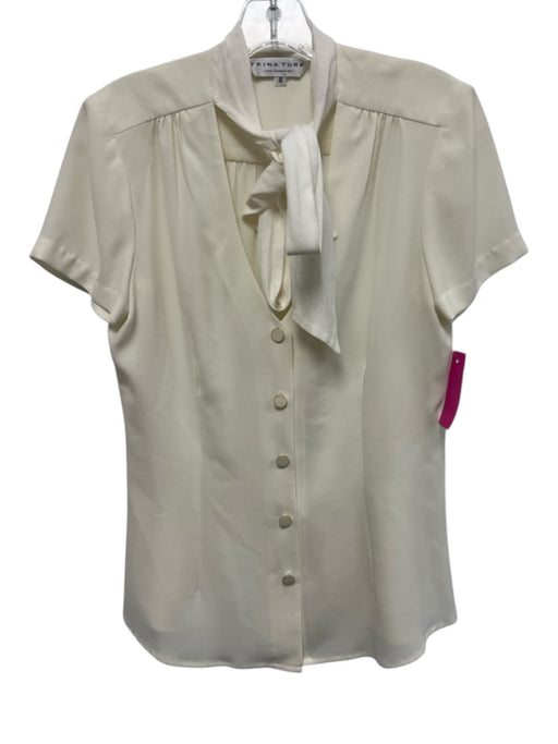 Trina Turk Size 8 Cream White Triacetate Blend Short Sleeve Button Front Top Cream White / 8