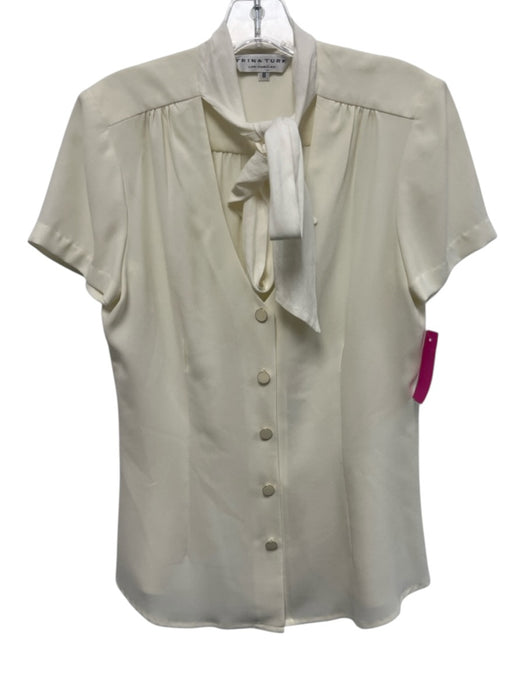 Trina Turk Size 8 Cream White Triacetate Blend Short Sleeve Button Front Top Cream White / 8