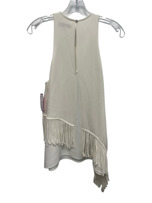 Elizabeth & James Size M White Silk Sleeveless Fringe Asymmetric Top White / M