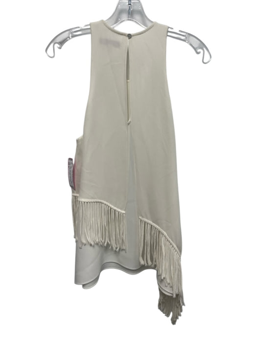 Elizabeth & James Size M White Silk Sleeveless Fringe Asymmetric Top White / M