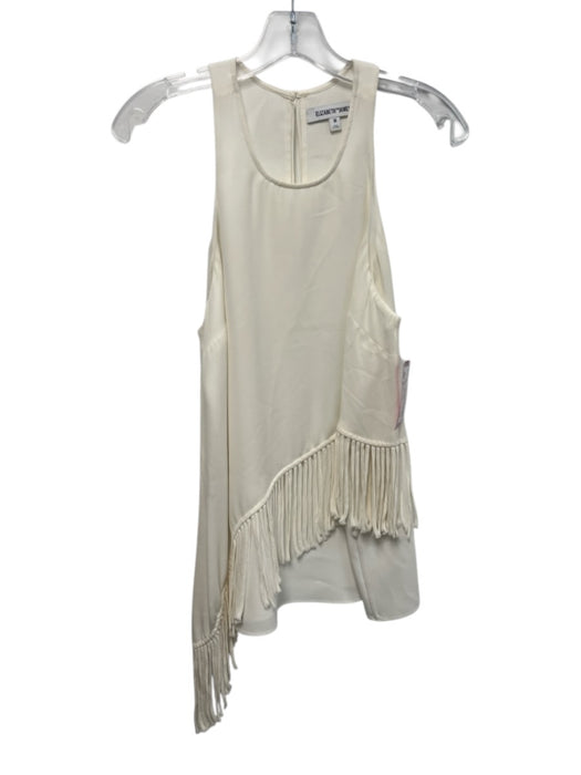 Elizabeth & James Size M White Silk Sleeveless Fringe Asymmetric Top White / M
