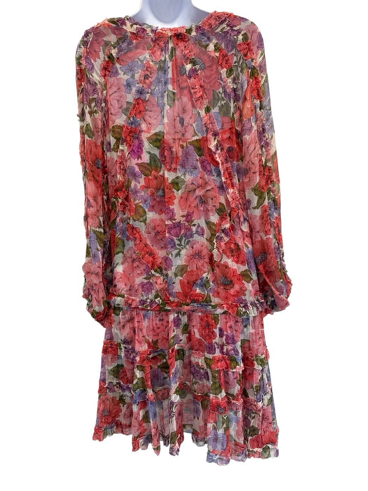 Zimmermann Size 2 White, Red & Purple Silk Floral Ruffle Tie Side Dress White, Red & Purple / 2