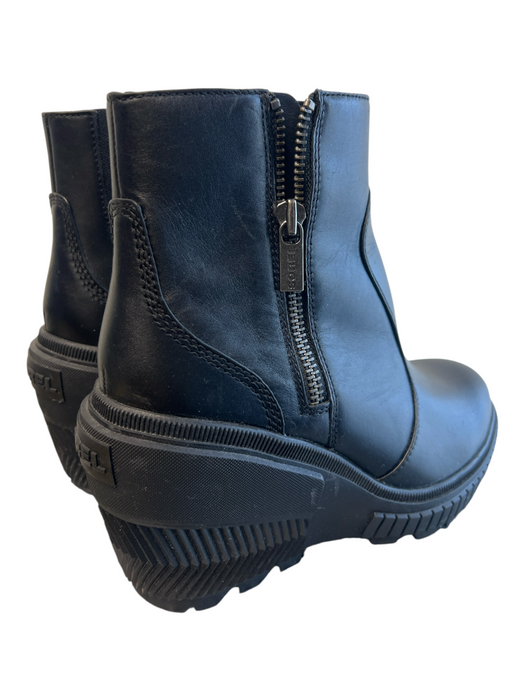 Sorel Shoe Size 8 Black Leather Rubber Sole Side Zipper Round Toe Wedge Booties Black / 8