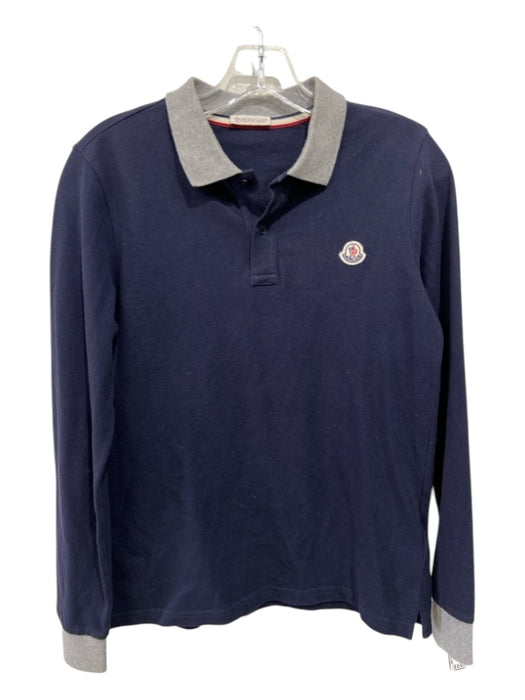 Moncler Size Est S Navy Cotton Solid Polo Men's Long Sleeve Shirt Est S