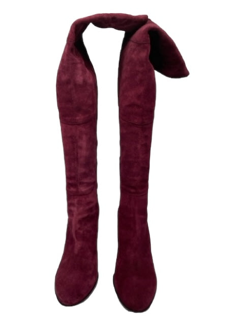 Jimmy Choo Shoe Size 38 Maroon Red Suede Rubber Sole Knee High Block Heel Boots Maroon Red / 38