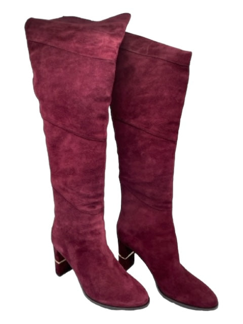 Jimmy Choo Shoe Size 38 Maroon Red Suede Rubber Sole Knee High Block Heel Boots Maroon Red / 38