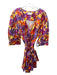 Tanya Taylor Size 14 Purple Yellow Red Cotton Floral Zip Front 1/2 sleeve Romper Purple Yellow Red / 14