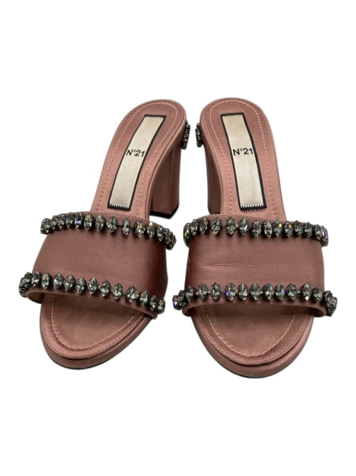No 21 Shoe Size 40 Mauve Pink Satin Block Heel Sandal Jeweled Open Toe Pumps Mauve Pink / 40