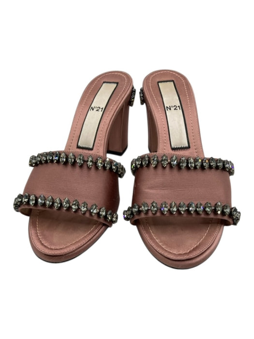 No 21 Shoe Size 40 Mauve Pink Satin Block Heel Sandal Jeweled Open Toe Pumps Mauve Pink / 40