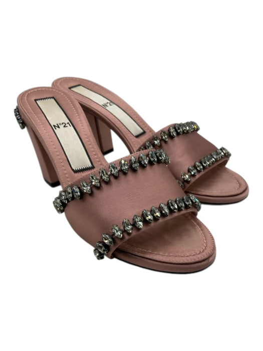 No 21 Shoe Size 40 Mauve Pink Satin Block Heel Sandal Jeweled Open Toe Pumps Mauve Pink / 40