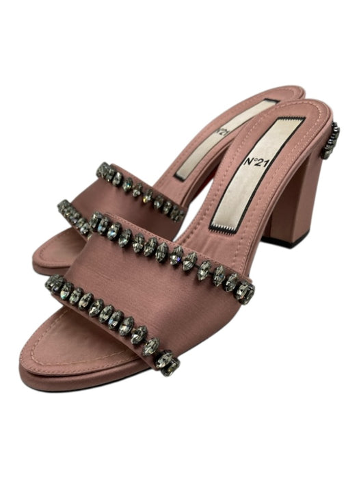 No 21 Shoe Size 40 Mauve Pink Satin Block Heel Sandal Jeweled Open Toe Pumps Mauve Pink / 40