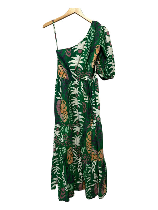 Oliphant Size XS Green & Orange Cotton One Shoulder Side Zip Maxi Dress Green & Orange / XS