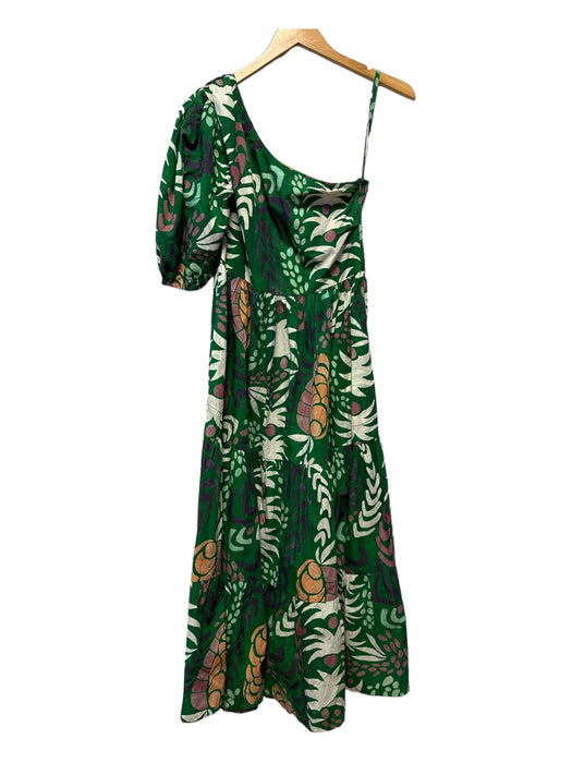 Oliphant Size XS Green & Orange Cotton One Shoulder Side Zip Maxi Dress Green & Orange / XS