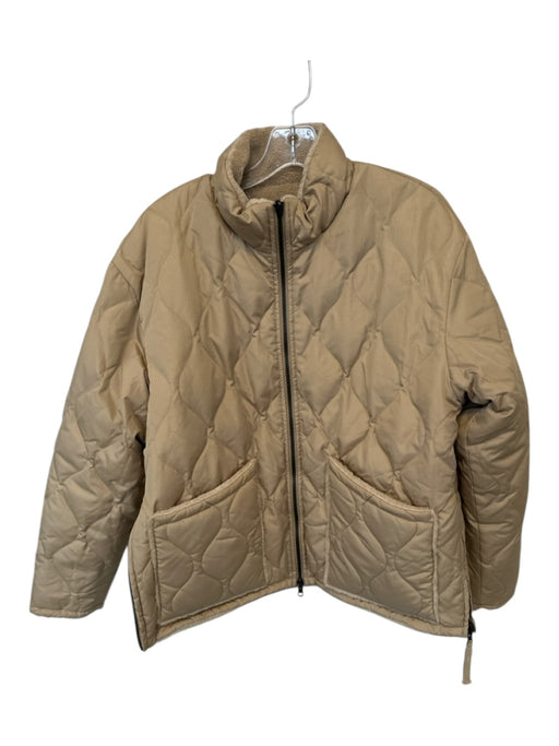 Taion Size M Tan Polyester Quilted Fuzzy Interior Side Zip Coat Tan / M