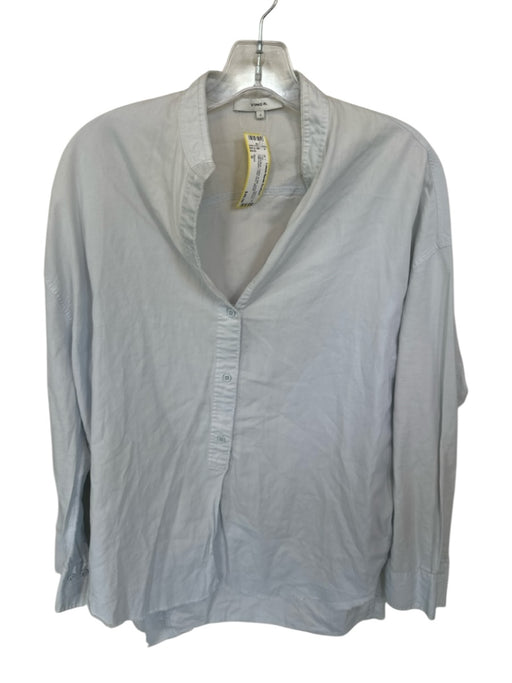 Vince Size S Light Blue Cotton & Silk Long Sleeve Half Button Raw Hem Top Light Blue / S