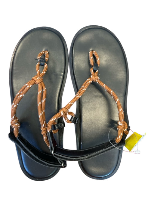 Shoe Size 8.5 Brown & Black Yarn Thong Velcro Sandals Brown & Black / 8.5