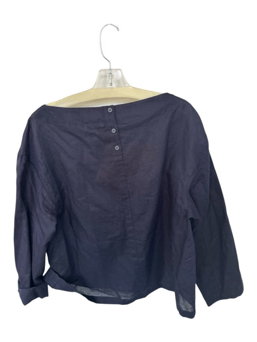 COS Size 8 Navy Linen Blend Boat Neck Long Sleeve Top Navy / 8