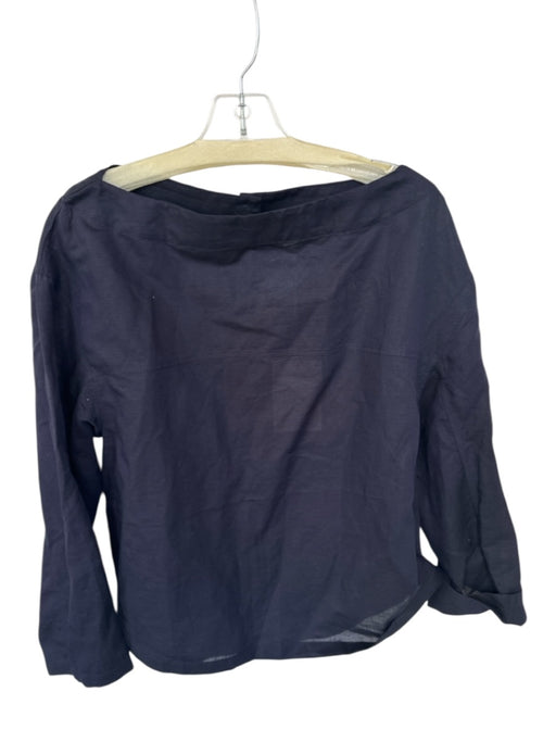 COS Size 8 Navy Linen Blend Boat Neck Long Sleeve Top Navy / 8