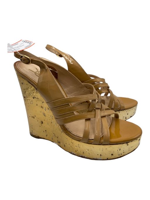 Yves Saint Laurent Shoe Size 41 Beige & Gold Patent open toe Slingback Wedges Beige & Gold / 41