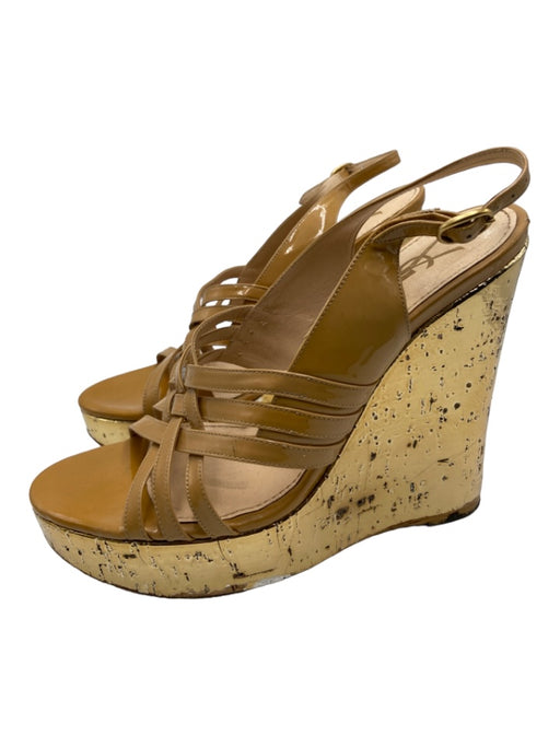 Yves Saint Laurent Shoe Size 41 Beige & Gold Patent open toe Slingback Wedges Beige & Gold / 41