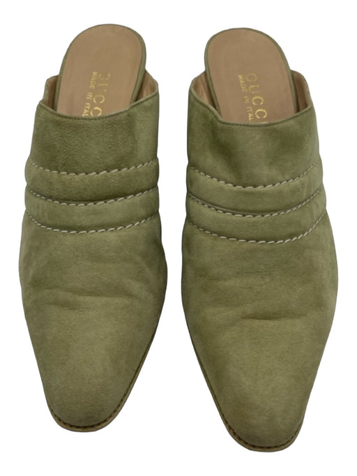 Gucci Shoe Size 9 Pale Green Suede Almond Toe Open Heel Kitten Heel Pumps Pale Green / 9